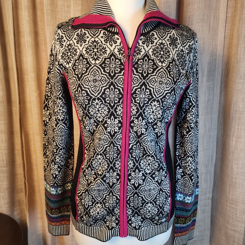 NWT Icelandic Design Luna Wool Blend Cardigan L Nordic FairIsle Full Zip Sweater